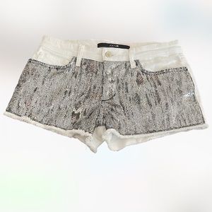 JOE'S Jeans White Silver Sequins subtle animal print Raw Hem Shorts Size 28 GUC